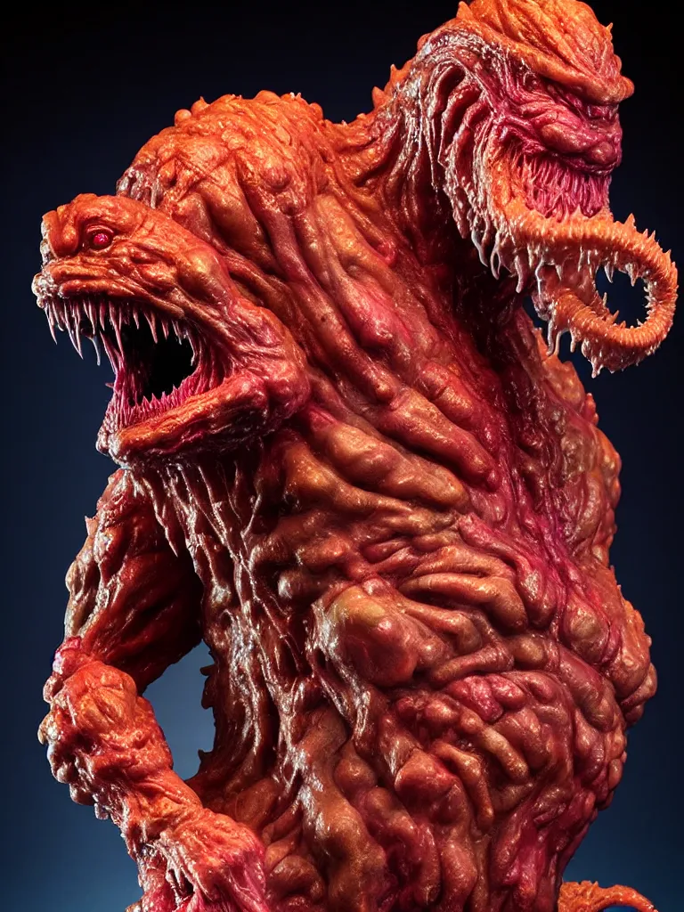 Image similar to hyperrealistic rendering, fat smooth wet cronenberg flesh monster smooth kaiju by art of skinner and richard corben and jeff easley, product photography, action figure, sofubi, studio lighting, colored gels