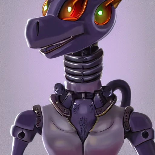 Image similar to close-up bust, cute female anthro robotic dragon doing an elegant pose, clean digital art, upscaled