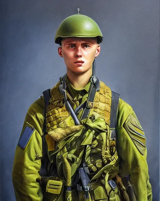 Image similar to portrait of a heroic young ukrainian soldier, art by denys tsiperko and bogdan rezunenko, hyperrealism