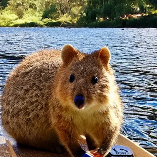 Image similar to a quokka on a kayak