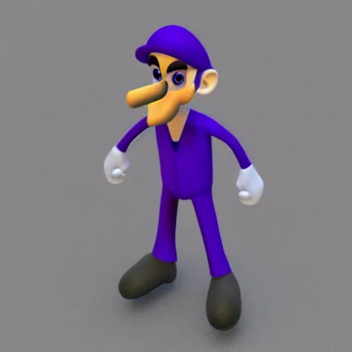 Prompt: low polygon render of waluigi on a white background, isometric 3 d, ultra hd.