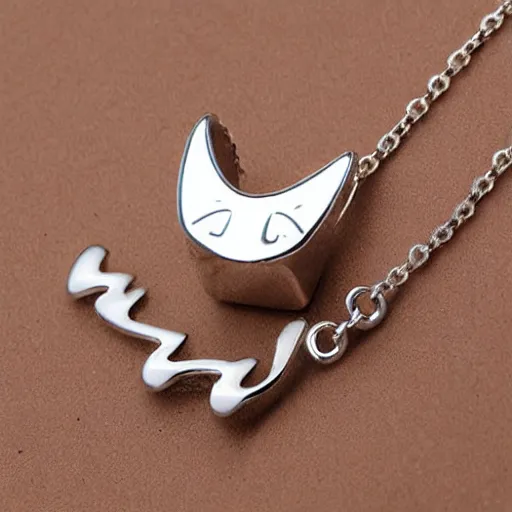 Image similar to sleeping cat shaped silver necklace, realistic