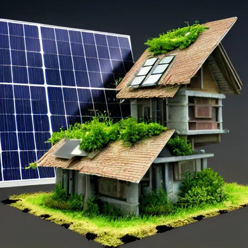 Image similar to solarpunk home, made from pearl material. Plants growing on the roof, solar panels, 4k, realistic, art station