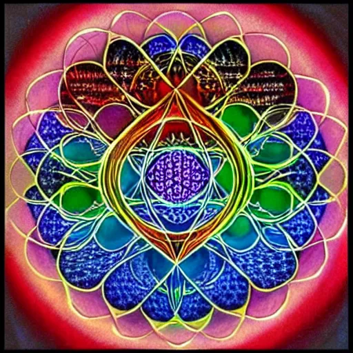 Image similar to flower of life godess portrait in the style of Alex grey