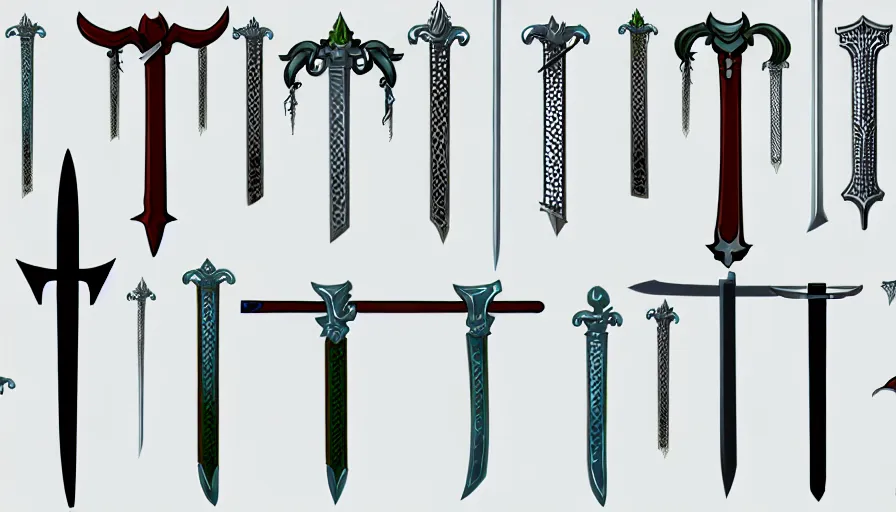 Prompt: collection of sword sprites on transparent background, very high quality digital art