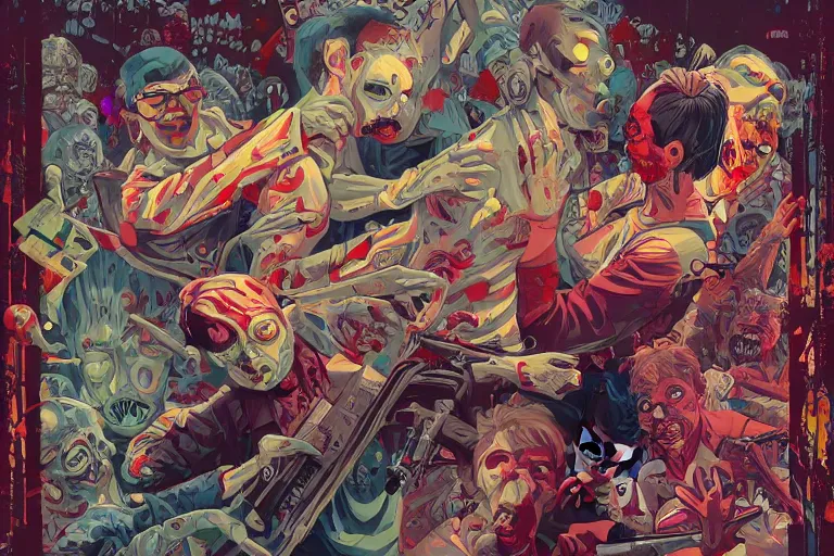 Image similar to zombies having a fight, tristan eaton, victo ngai, artgerm, rhads, ross draws