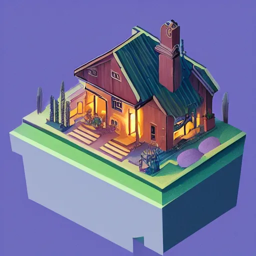 Prompt: a beautiful illustration of an isometric stylized house, by rutkowski, featured on artstation