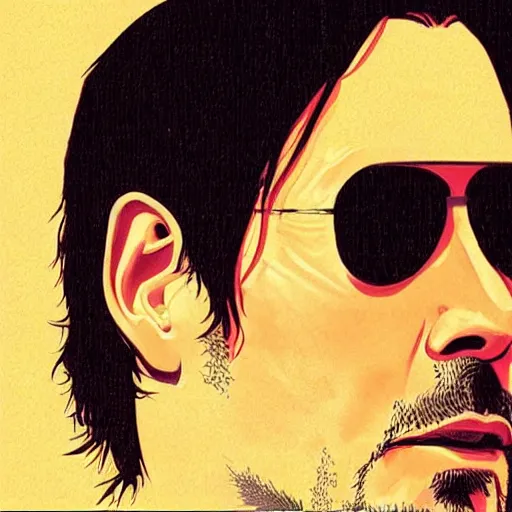 Prompt: “ keanu reeves retro minimalist portrait by jean giraud, moebius starwatcher comic, 8 k ”