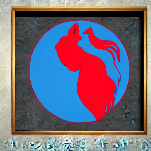 Prompt: logo of a horse head statue , background from blue to red