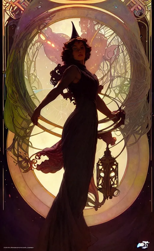 Image similar to magical witch gorgeous lighting by weta studio, mucha, bautista and norman rockwell and greg rutkowski and tom bagshaw and james gurney and lucasfilm