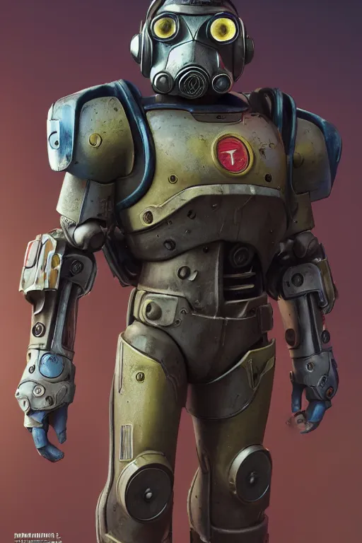 Image similar to fallout 7 6 power armor, hyper realistic, design by mark ryden and pixar and hayao miyazaki, unreal 5, daz, hyperrealistic, octane render, cosplay, rpg portrait, dynamic lighting, intricate, that looks like it is from borderlands and by feng zhu and loish and laurie greasley, victo ngai, andreas rocha, john harris