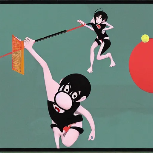 Prompt: illustration of monkeys playing badminton by ilya kuvshinov katsuhiro otomo