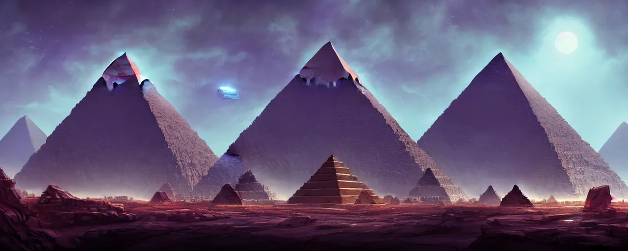 Image similar to an intricate concept art of the pyramid as alien mothership, concept art, style by dylan cole and tyler edlin art, environment design, unreal engine, octane render, cinematic lighting,