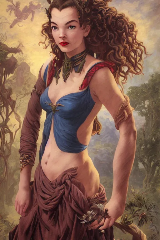 Image similar to A fantasy comic book style portrait painting of Ella Raines, Anya Taylor-Joy, hybrid, as an Atlantean Reptilian Warrior, François Boucher, Oil Painting, Mystical Valkyrie, unreal 5, DAZ, hyperrealistic, octane render, Regal, Refined, Detailed Digital Art, RPG portrait, William-Adolphe Bouguereau, Walt Disney (1937), Michael Cheval, Steampunk, dynamic lighting, Highly Detailed, Cinematic Lighting, Unreal Engine, 8k, HD