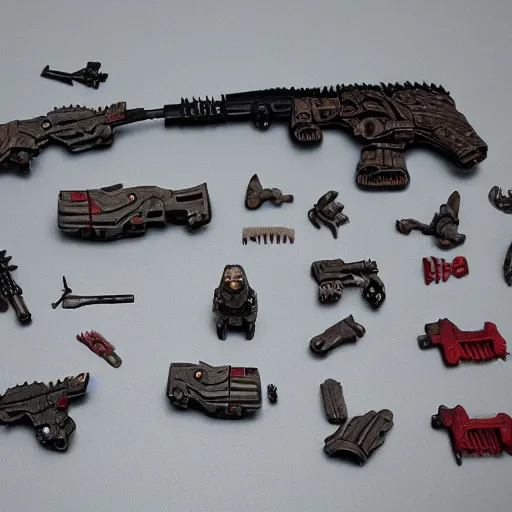 Image similar to gears of war weapons as plastic warhammer figurine parts