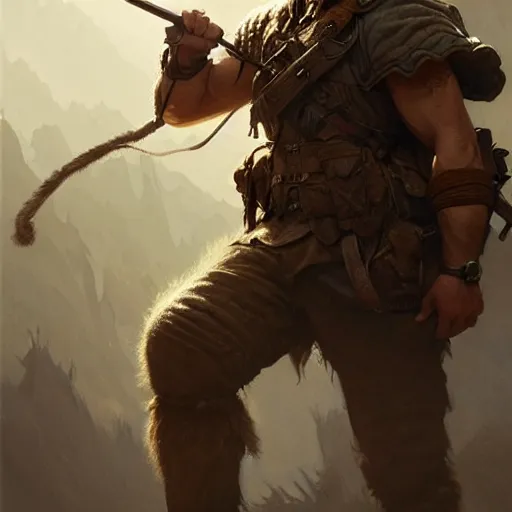 Prompt: young rugged ranger, muscular,, hairy thighs, D&D, fantasy, intricate, cinematic lighting, highly detailed, digital painting, artstation, concept art, smooth, sharp focus, illustration, art by Artgerm and Greg Rutkowski and Alphonse Mucha