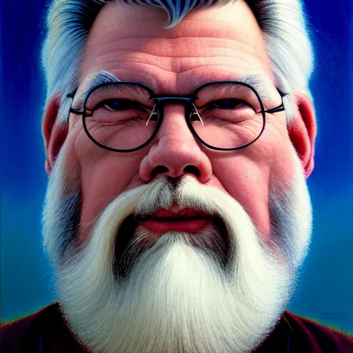 Prompt: cinematic portrait of a Jonathan Frakes, only head and chest, white hair and white beard, intricate, desaturated, Tim Hildebrandt, Wayne Barlowe, Bruce Pennington, donato giancola, larry elmore, maxfield parrish, Moebius, Thomas Ehretsmann, oil on canvas, gouache painting, masterpiece, trending on artstation, cinematic composition, dramatic pose, volumetric lighting, sharp, details, hyper-detailed, HD, 4K, 8K