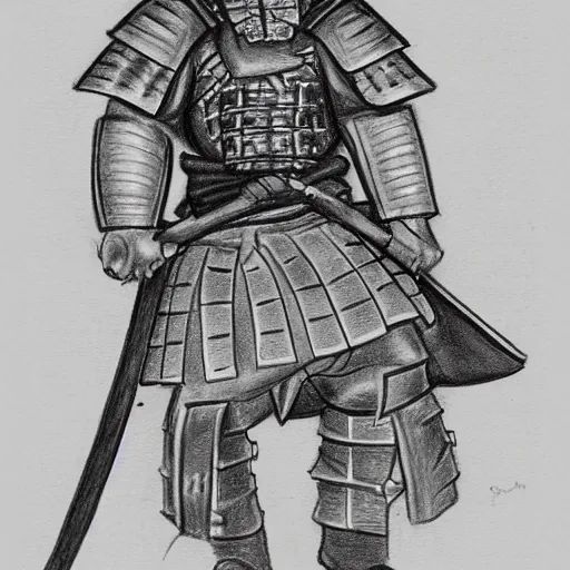 Prompt: A drawing of a samurai warrior, sword drawn ::