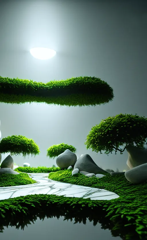 Image similar to highly detailed ultra sharp 3 d render cinematic composition of a smooth ceramic porcelain magnolia stone white fluid fractal sci - fi surreal architecture landscape, marble, magnesium, vining foliage blooms, archviz, vincent callebaut composition, mamou - mani, beautiful lighting, 8 k, unreal engine, hdr, dof