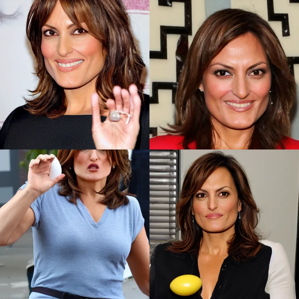 Prompt: mariska hargitay eating a hard boiled egg