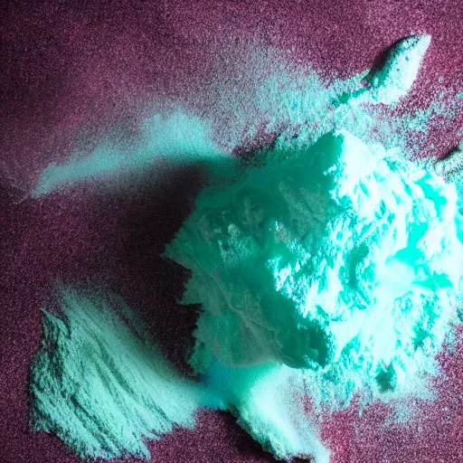 Image similar to clashing powder, colored powder, chalk, studio lighting, explosive, black background