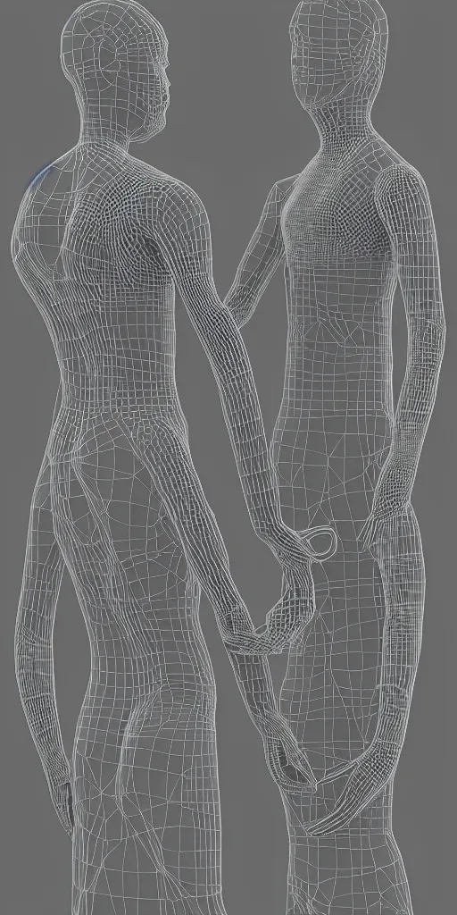 Image similar to beautiful abstract human bodies intertwined, wireframe, perfect topology, 3 d model, 3 d mesh