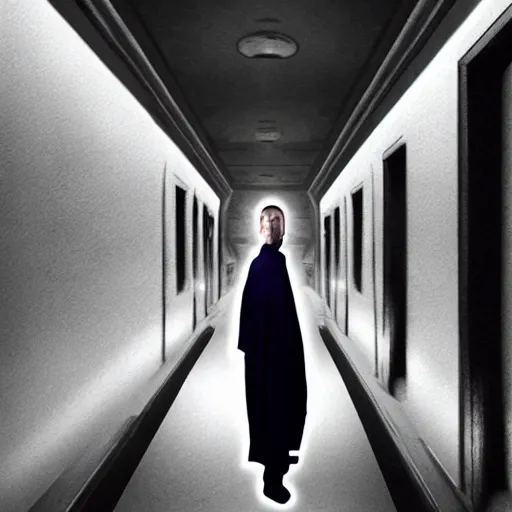 Prompt: Voldemort taking a selfie in the backrooms hallway, liminal spaces hallway, realistic selfie photo selfie,