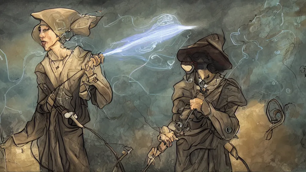 Image similar to wizard fiddling with radio transmitter, digital 2d fantasy art