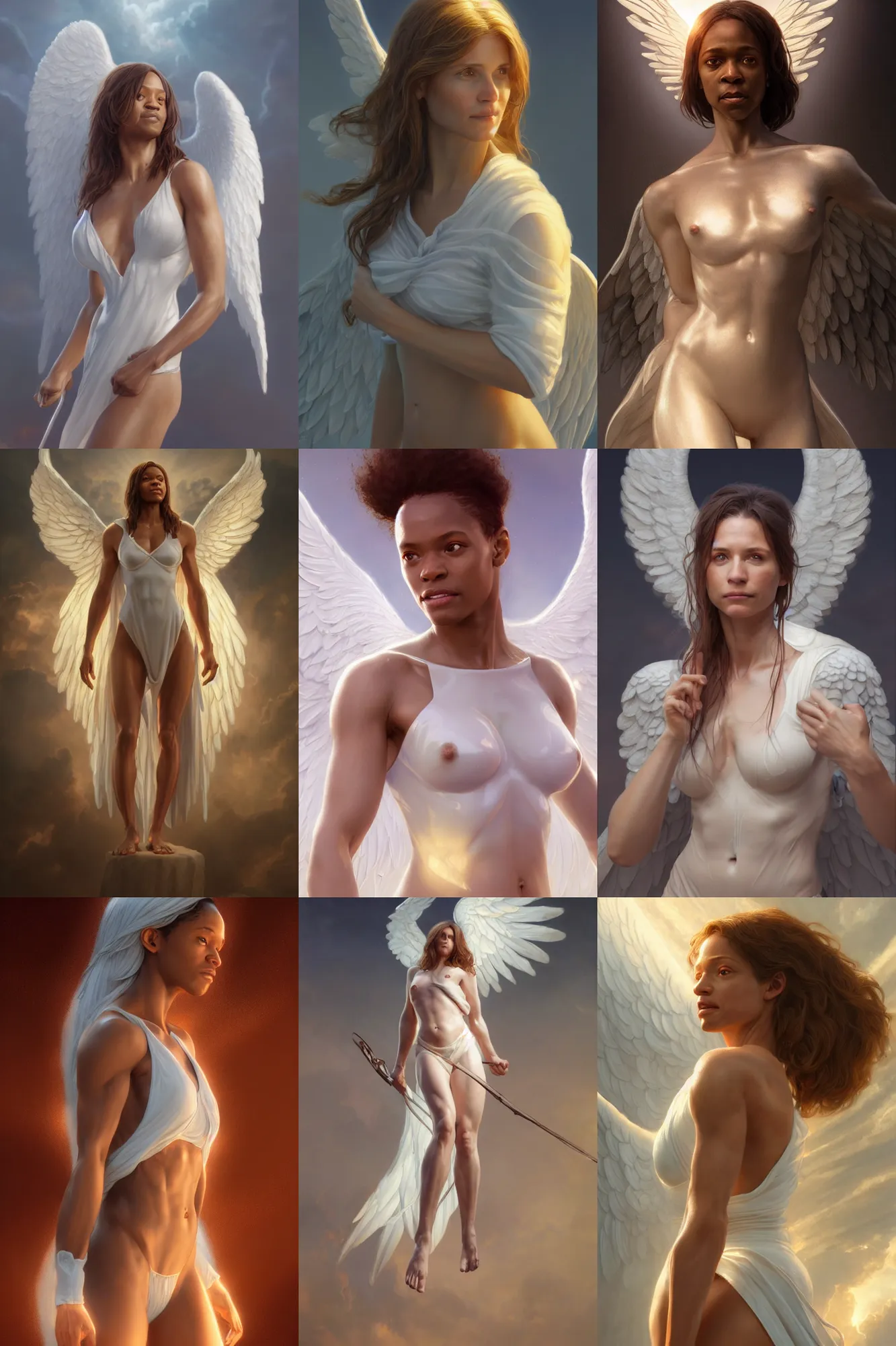 Prompt: letita wright as a heavenly angel, anatomy, bathed in light, highly detailed, photorealistic, artstation, smooth, sharp focus, illustration, disrobed, unreal engine 5, 8 k, art by artgerm and greg rutkowski and edgar maxence