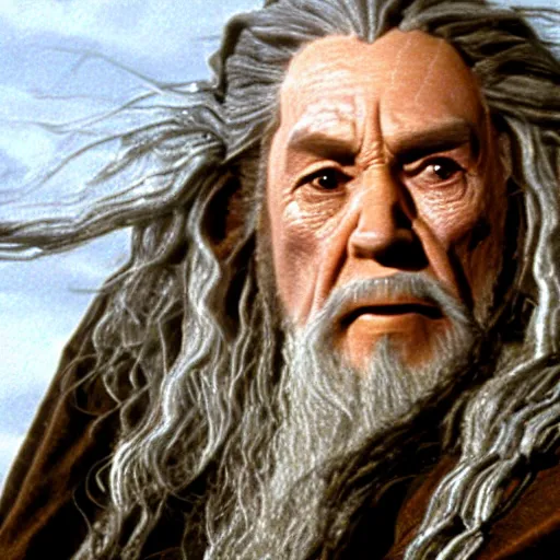 Prompt: a frame from the film the lord of the rings featuring nancy pelosi as gandalf, photorealistic faces, hd