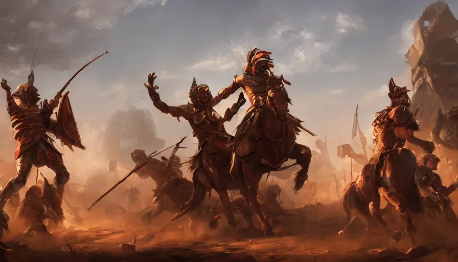 Image similar to concept art of trojan war by jama jurabaev, trending on artstation, high quality, brush stroke, soft lighting