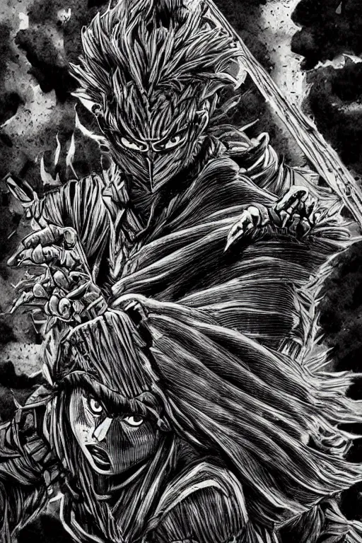 Prompt: adidas warrior, artwork by Kentaro Miura