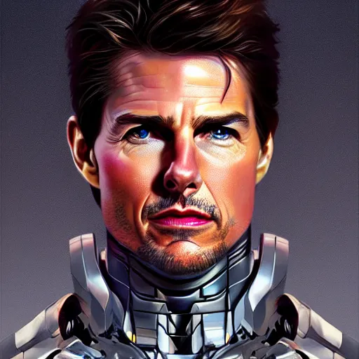 Image similar to handsome Tom Cruise in Iron Man suit, western, closeup, D&D, fantasy, intricate, elegant, highly detailed, digital painting, artstation, concept art, matte, sharp focus, illustration, art by Artgerm and Greg Rutkowski and Alphonse Mucha