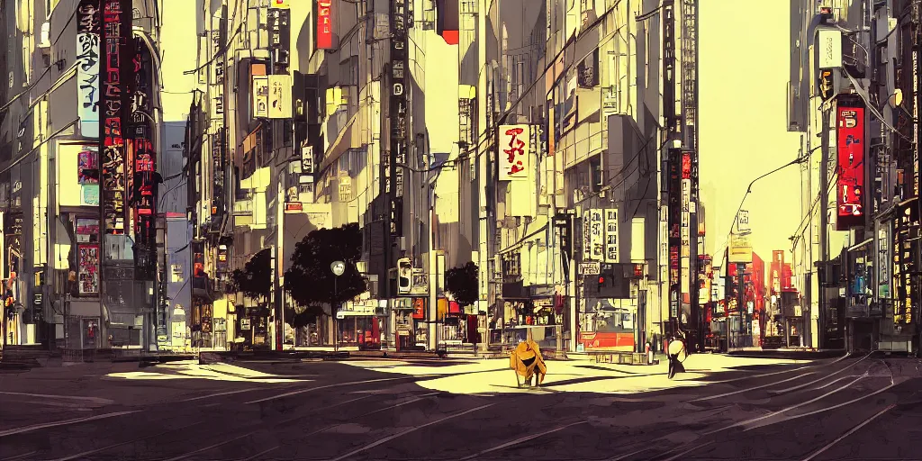 Image similar to symmetry!! empty! streets of tokyo, cables, digital painting, masterpiece, by ilya kuvshinov, by frank frazetta, by mbius, by reiq, by hayao miyazaki