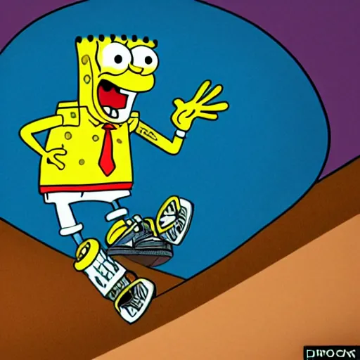 Prompt: spongebob doing a kickflip while shredding a guitar