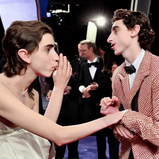 Image similar to timothee chalamet blowing a kiss to emily