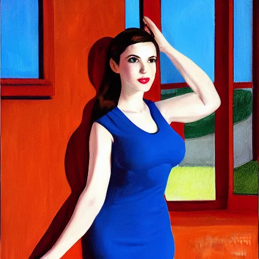 Image similar to Kaitlyn Michelle Siragusa, better known as Amouranth, full body portrait, by Edward Hopper