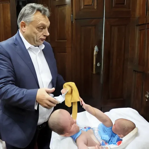 Prompt: viktor orban in a diaper