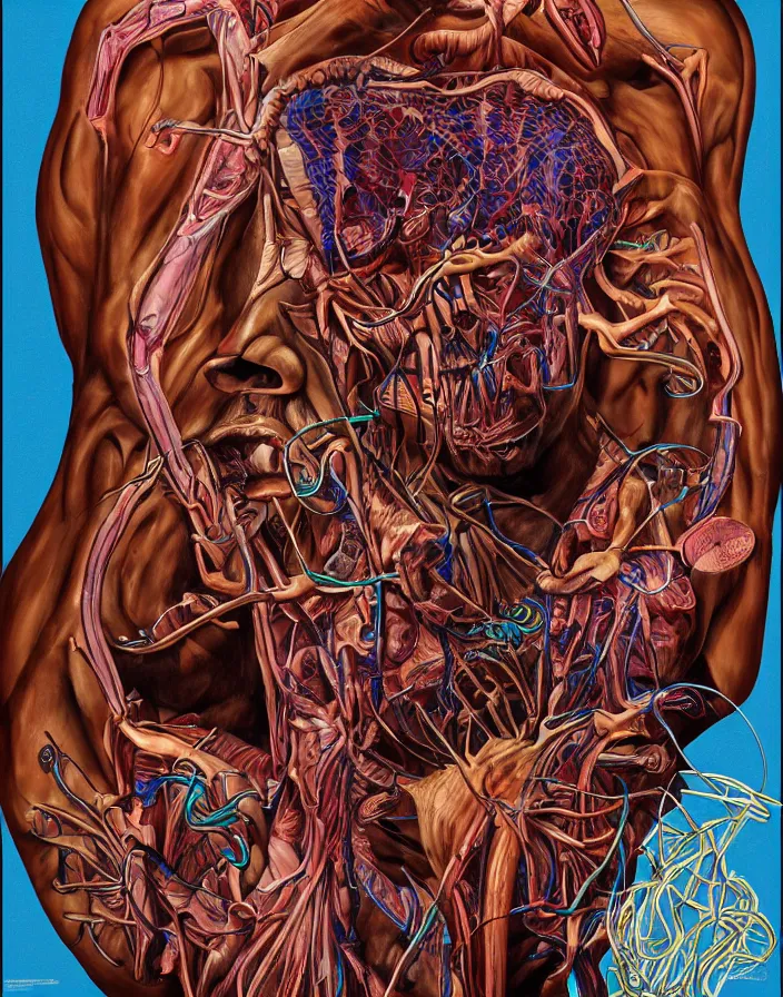 Prompt: an anatomical illustration of Kanye West from a medical journal by Nychos and Alex Grey, highly detailed, high detail, 8k