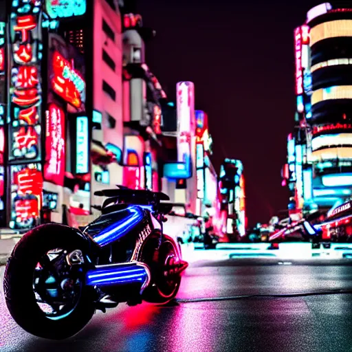 Image similar to cyber motorcycle through a futuristic tokyo neon lights