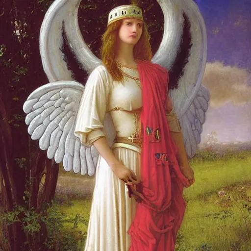 Prompt: Fallen royal knight with angel wings by Edmund Blair Leighton