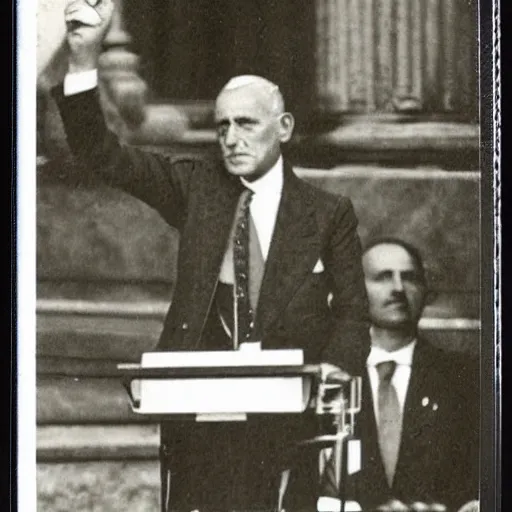 Image similar to a Polaroid photo of Rome Speech in 1930 by Benito
