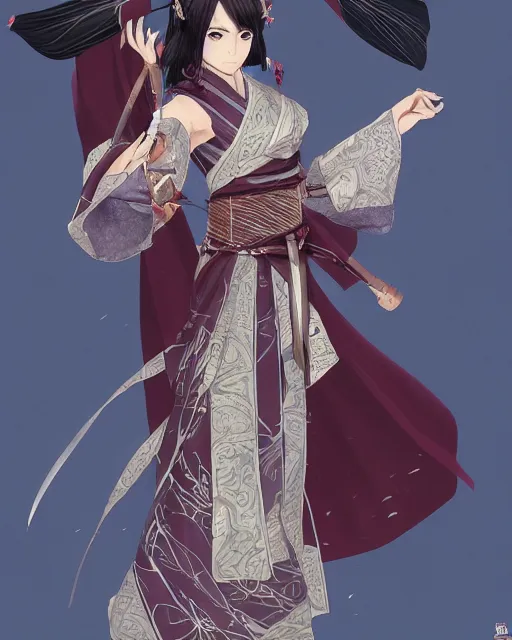 Image similar to A full-body anime portrait of Ssunbiki as a beautiful woman wearing a kimono from Skyrim, by Stanley Artgerm Lau, WLOP, Rossdraws, James Jean, Andrei Riabovitchevy, Marc Simonetti, and Sakimichan, trending on artstation