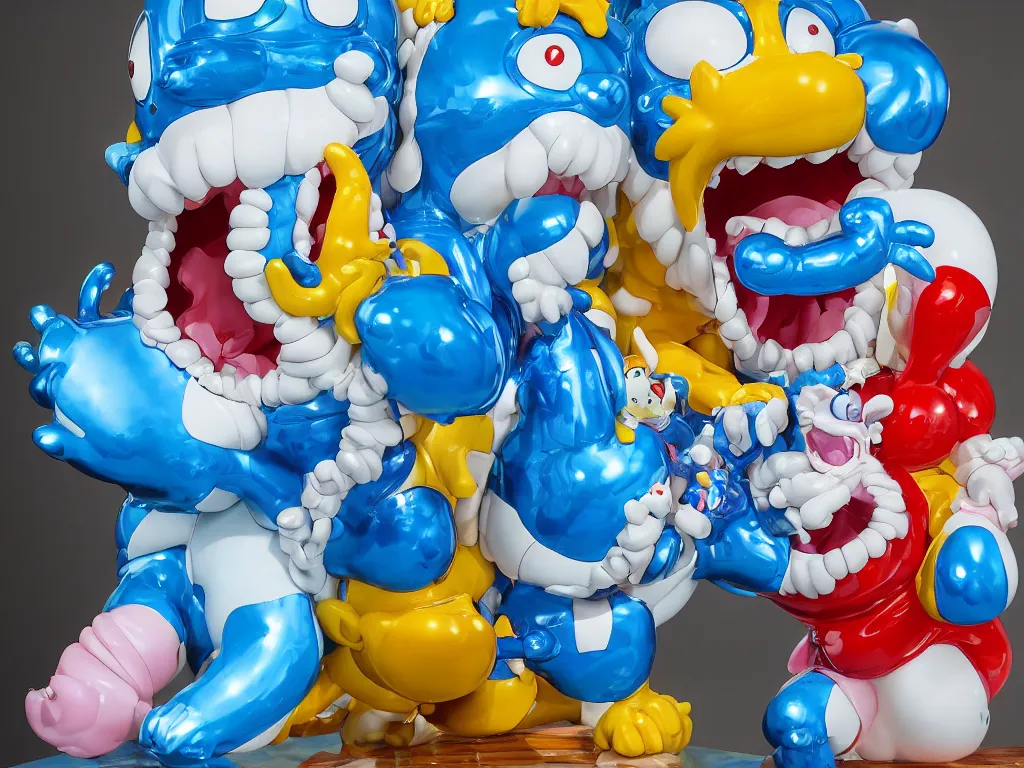 Image similar to Jeff Koons Doraemon Dorami Street Sharks Fractal Dragon statue, in the style of Hajime Sorayama, Max Fleischer