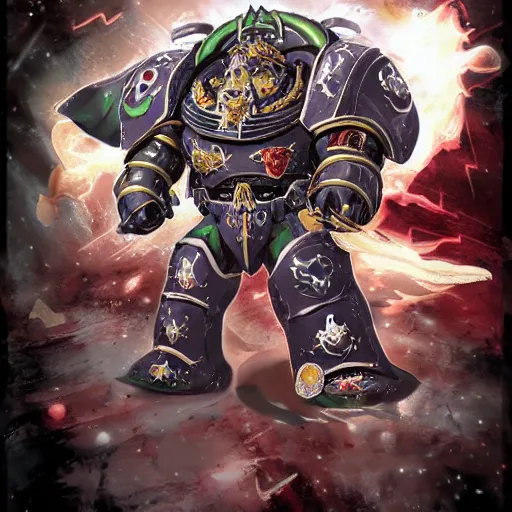 Prompt: chaos space marine, anime art style, illustration