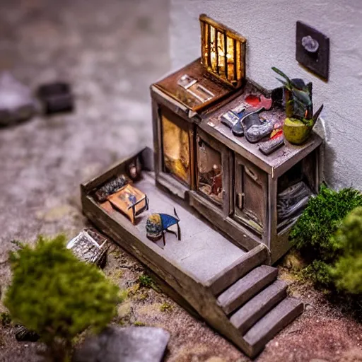 Image similar to a tiny apartment for ants, macro photography, ambient, miniatures