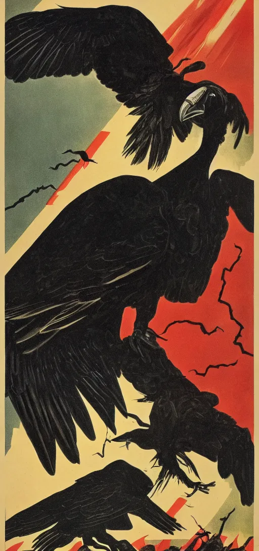 Image similar to balck Vulture with one lightning bolts in 1940s propaganda poster