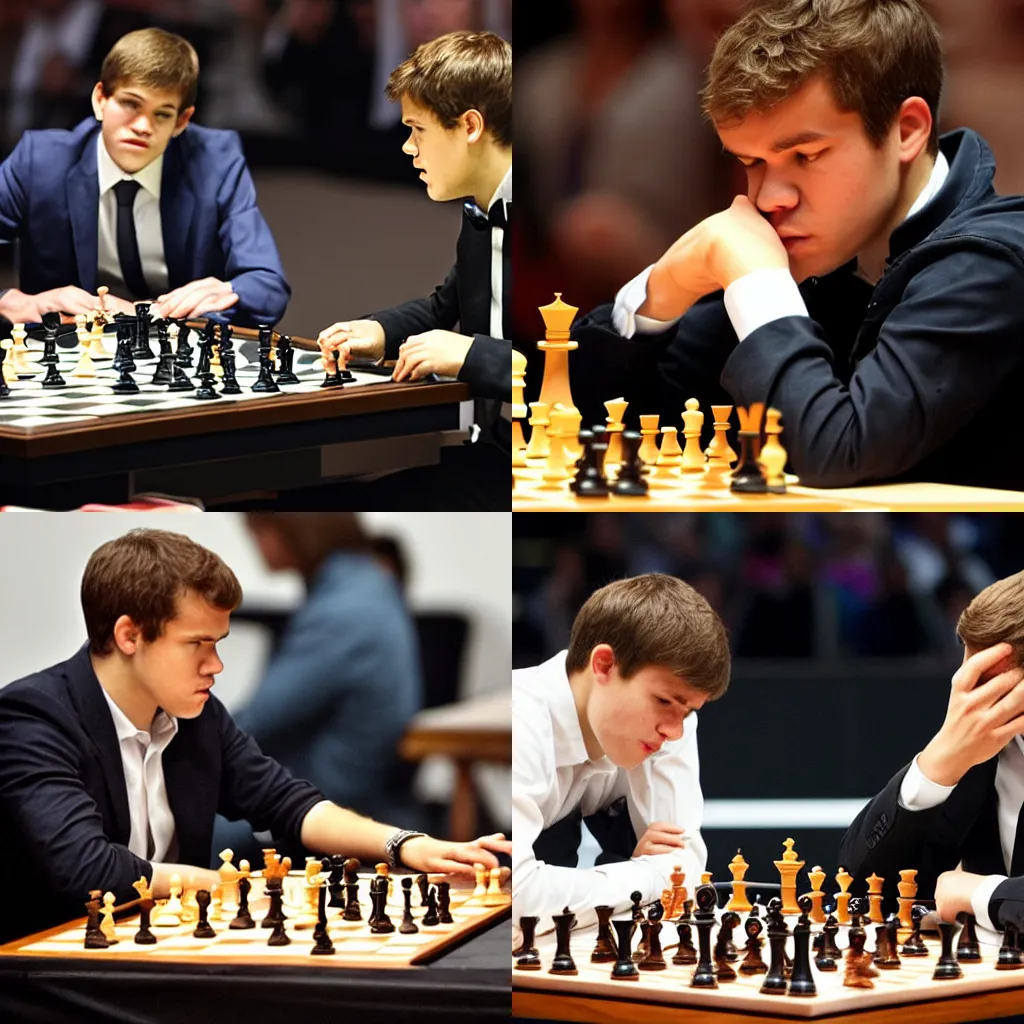 Prompt: Magnus Carlsen playing against Bobby Fischer at the world chess championship