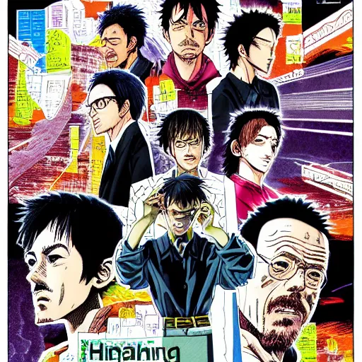 Image similar to Breaking Bad, manga cover illustration by Hirohiko Araki, Takeuchi Takashi, Pochi Iida, Masashi Kishimoto, Junichi Oda, Jojo, Shonen Jump, detailed HD