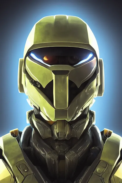 Image similar to robot ninja mask helmet halo master chief radiating a glowing aura global illumination ray tracing hdr fanart arstation by ian pesty and katarzyna da „ bek - chmiel